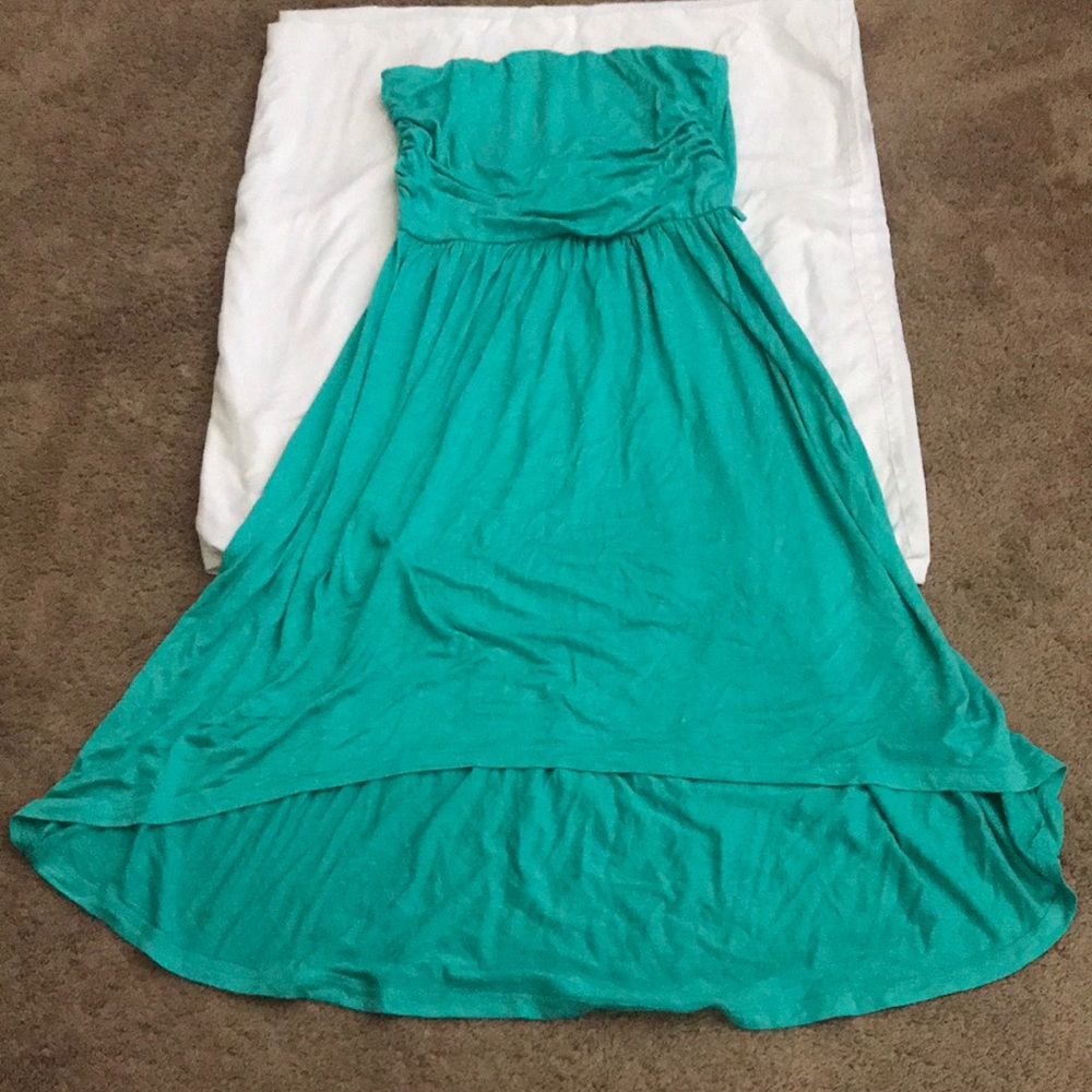 Teal hi-low turquoise strapless dress